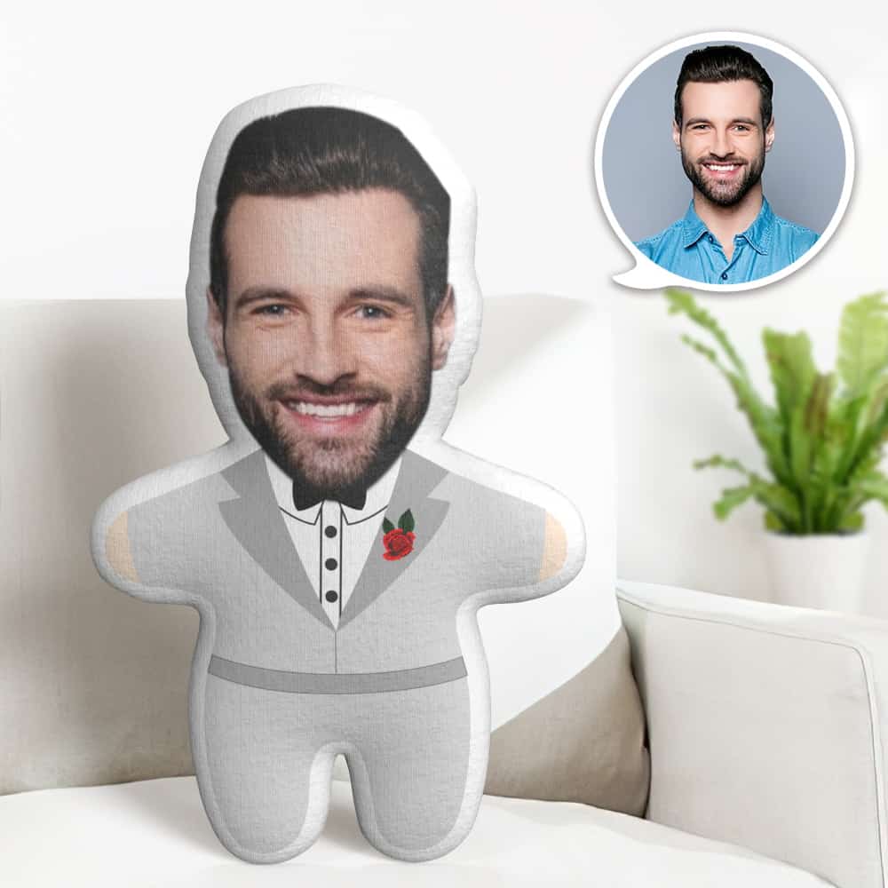 Valentine's Day Gift Custom Face Pillow, Cartoon Groom in Suit Face Doll, the Best Gift for Lover
