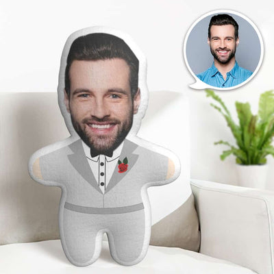 Valentine's Day Gift Custom Face Pillow, Cartoon Groom in Suit Face Doll, the Best Gift for Lover - mysiliconefoodbag