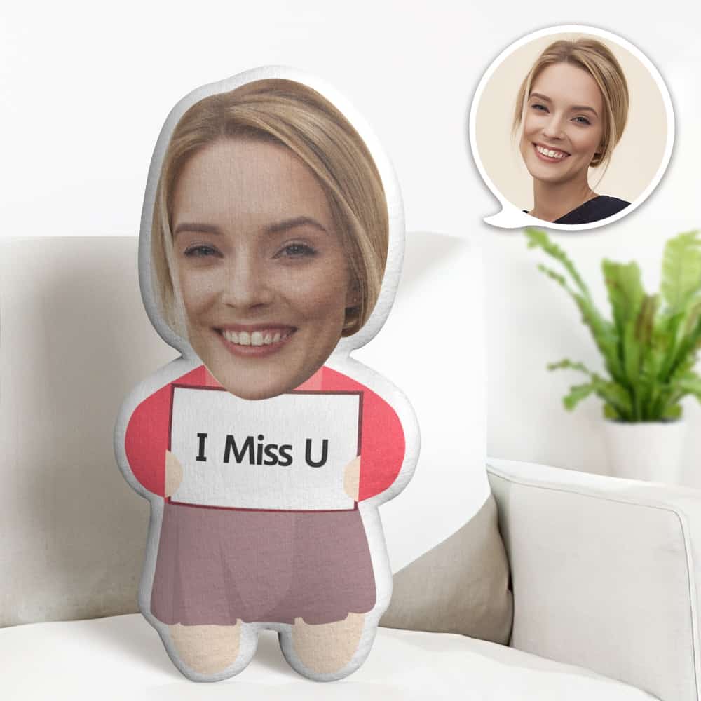 Valentine's Day Gift Custom Face Pillow, Cartoon I Miss U Face Doll, the Best Gift for Lover