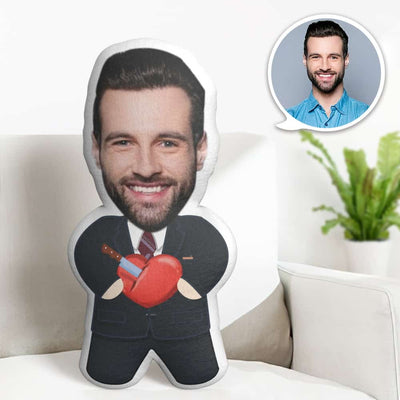 Valentine's Day Gift Custom Face Pillow, Cartoon Black Suit for Love Face Doll, the Best Gift for Lover - mysiliconefoodbag