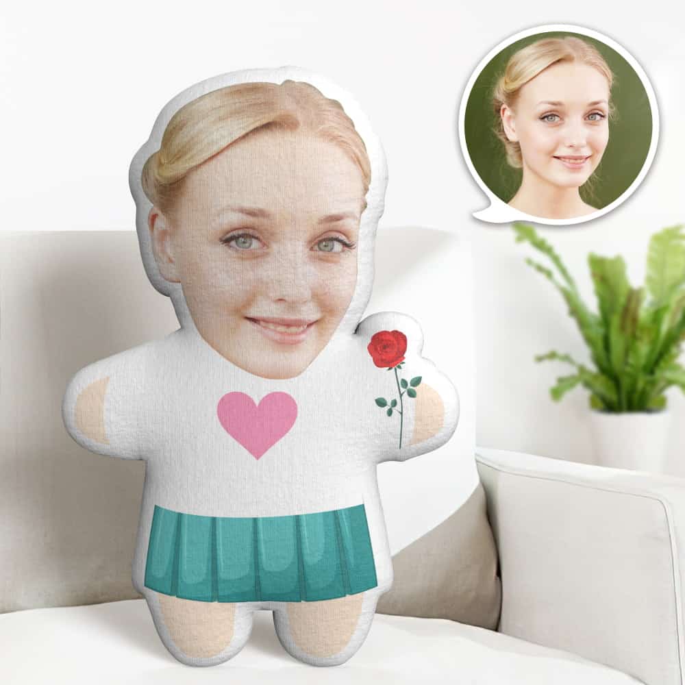 Valentine's Day Gift Custom Face Pillow, Cartoon Female Rose in Hand Face Doll, the Best Gift for Lover