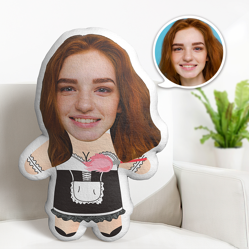Black and White Suit Girl Minime Teddy Pillow Custom Face Personalized Photo Minime Doll