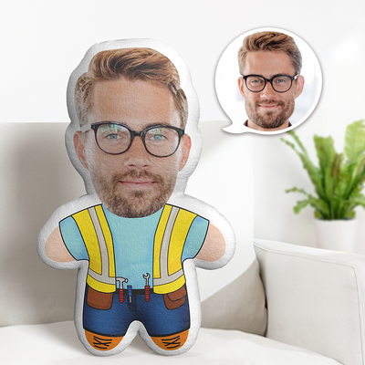 Minime Builder Teddy Pillow Custom Face Personalized Photo Minime Doll Father's Day Gifts