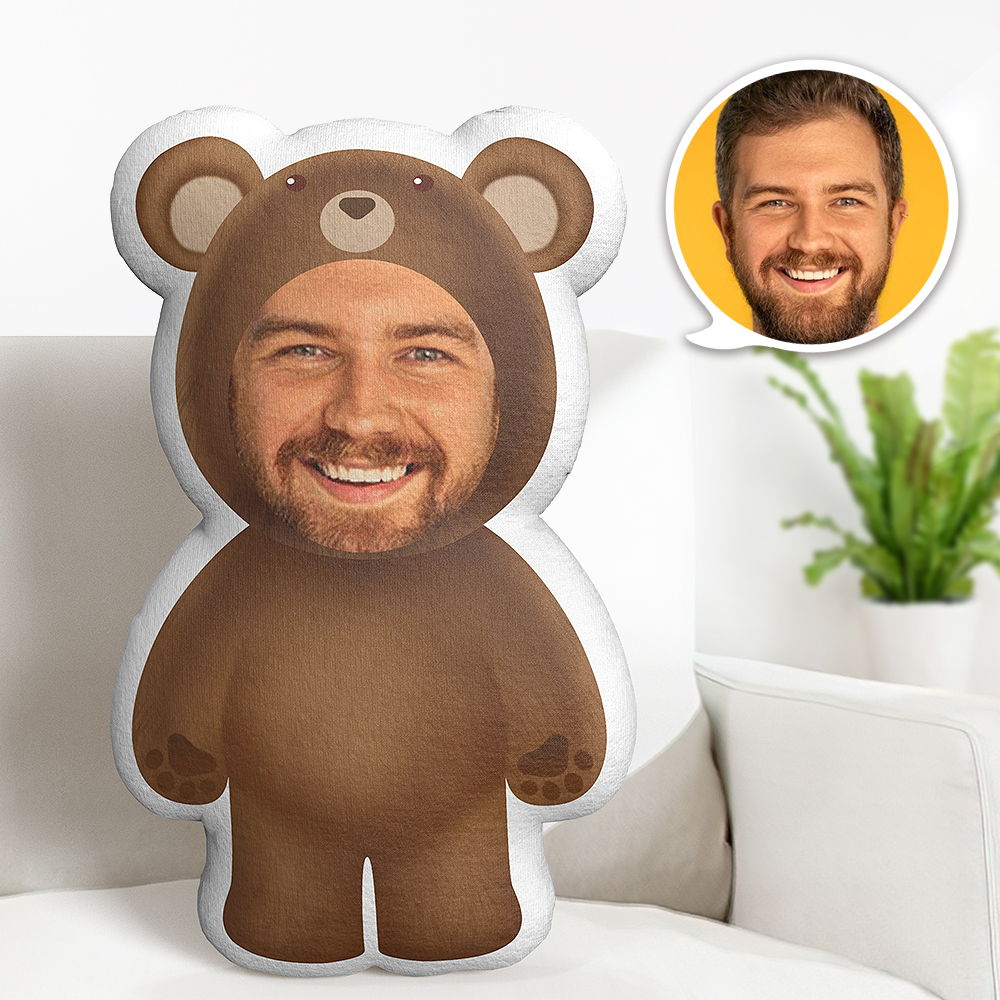 Stuffed Toy with Your Face Bear Baby Minime Teddy Pillow Custom Face Personalized Photo Minime Doll Gift For Dad