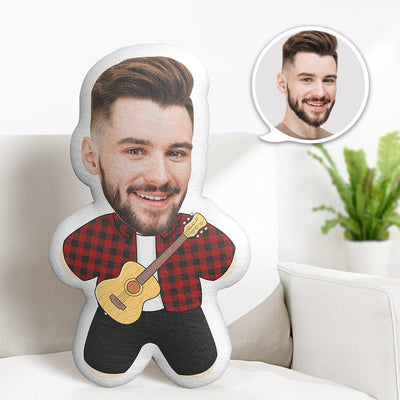 Custom Face Minime Teddy Pillow Guitar Player Personalized Photo Minime Doll Gift For Dad