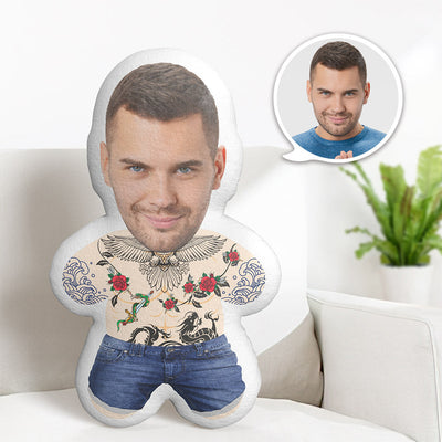 Tattoo Man Custom Face Minime Teddy Pillow Personalized Photo Minime Doll Personalized Father's Day Gifts
