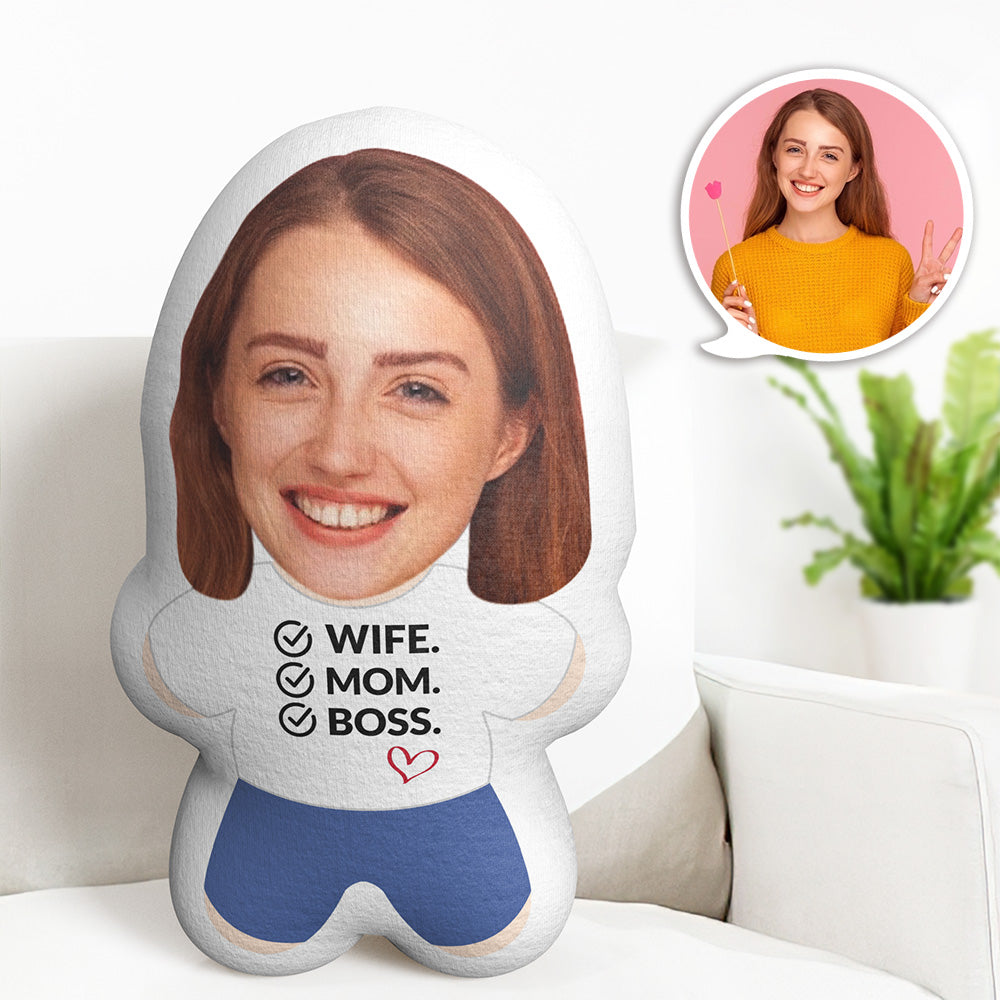 Custom Face Gifts Minime Throw Pillow Personalized Photo Pillow Wife Mom Boss