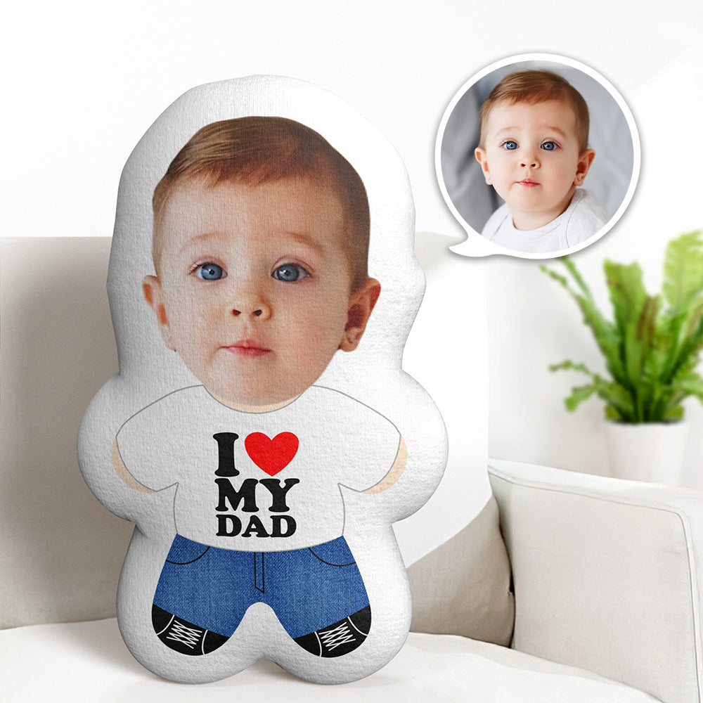 Father's Day Gift Personalized Photo Throw Pillow I Love Dad Custom Face Gifts Minime Doll Pillow