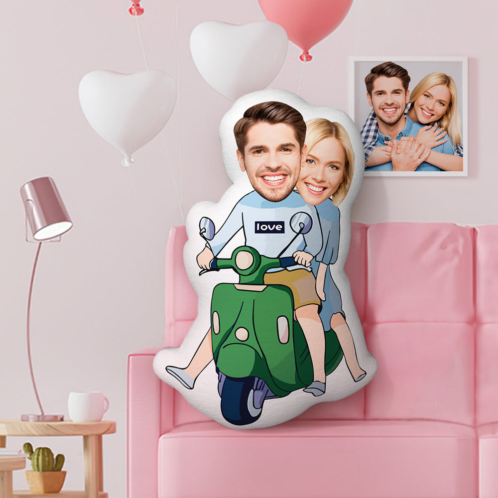 Custom Valentine's Day Gifts Pillow Face Pillow Riding A Scooter Pillow