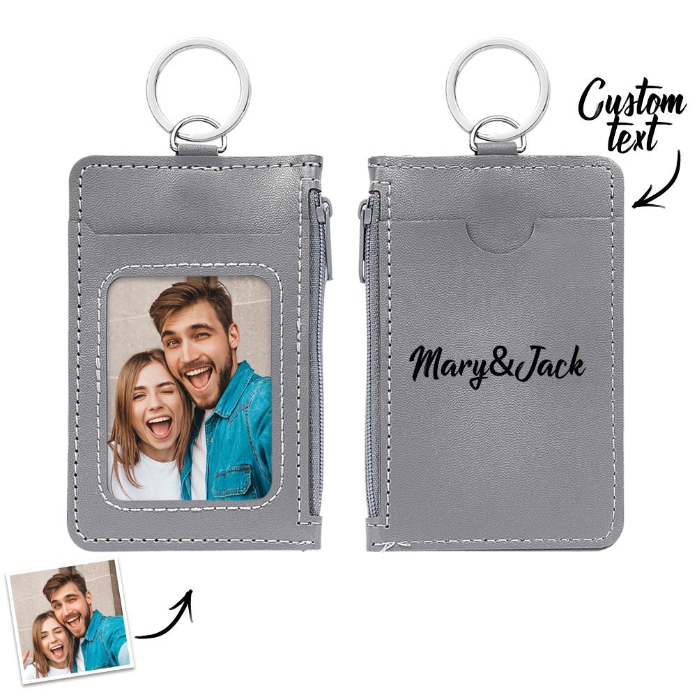 Custom Photo Engraved Keychain Leather Card Holder Creative Gifts