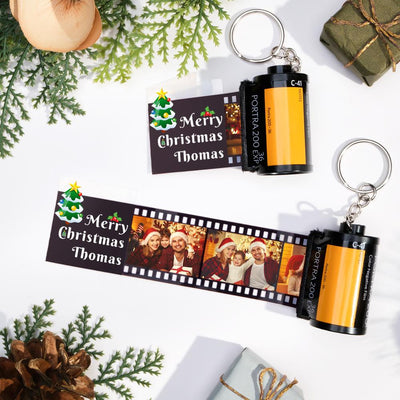 Custom Photo Film Roll Keychain Christmas Tree Pattern Camera Keychain Christmas Day Gift - mysiliconefoodbag