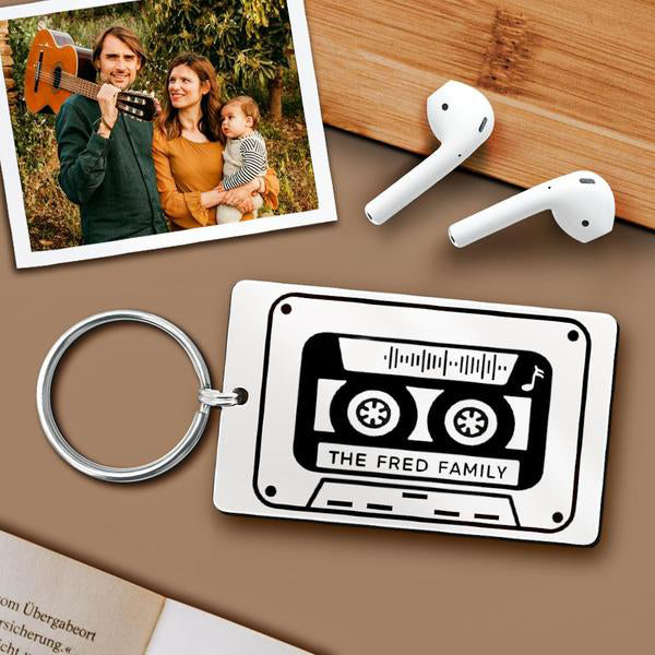Personalized Keychain Scannable Music Code Keyring Custom Text Tape Style Stainless Steel Keychain