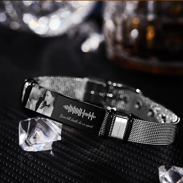 Custom Scannable Music Bracelet Photo And Engraved Stainless Steel Bracelet Best Gifts for Men Gift For Lover