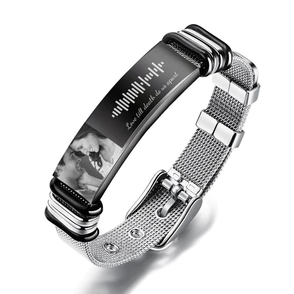 Custom Scannable Music Bracelet Photo And Engraved Stainless Steel Bracelet Best Gifts for Men Gift For Lover