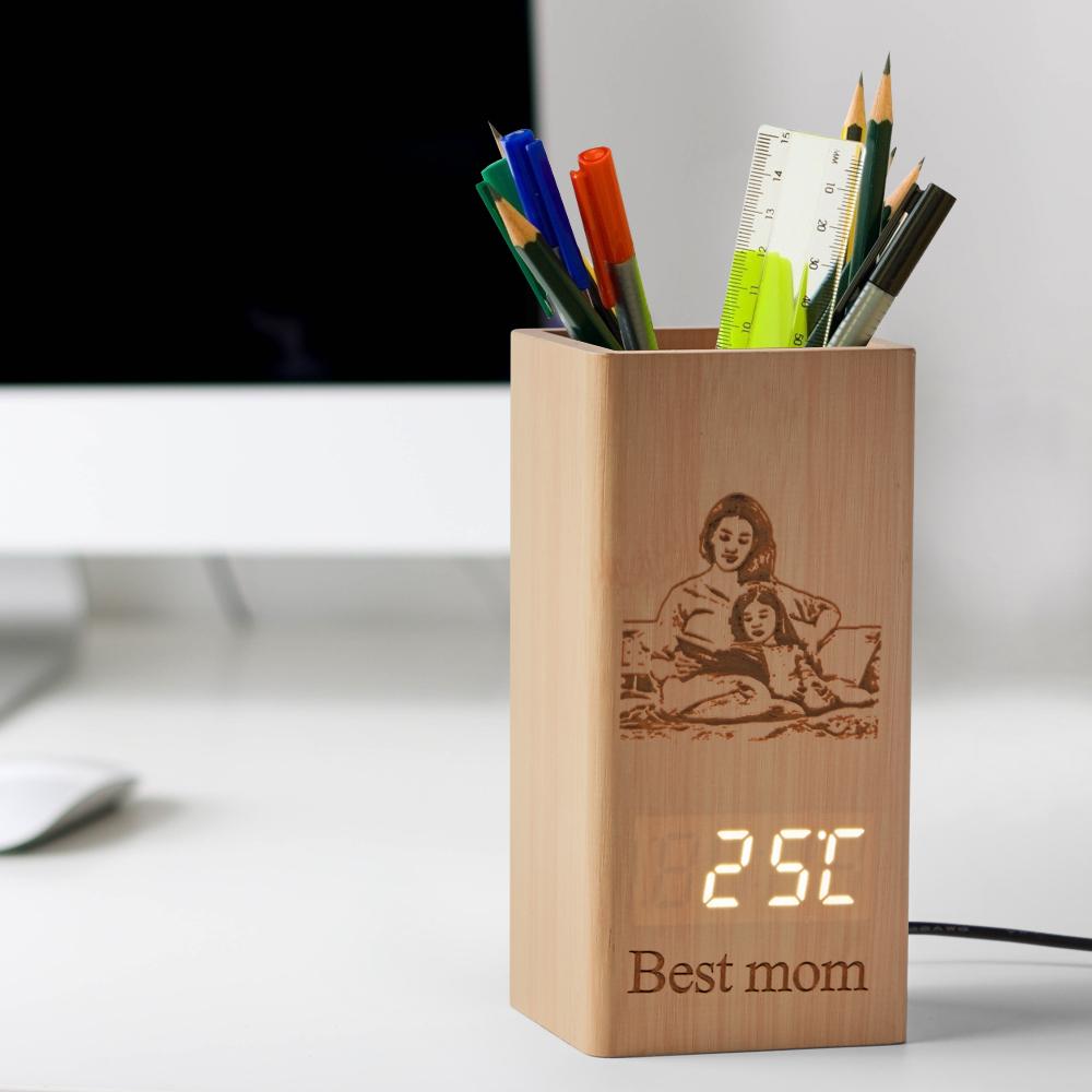 Custom Photo Pen Container Wooden Lamp with Text Gifts for Kids