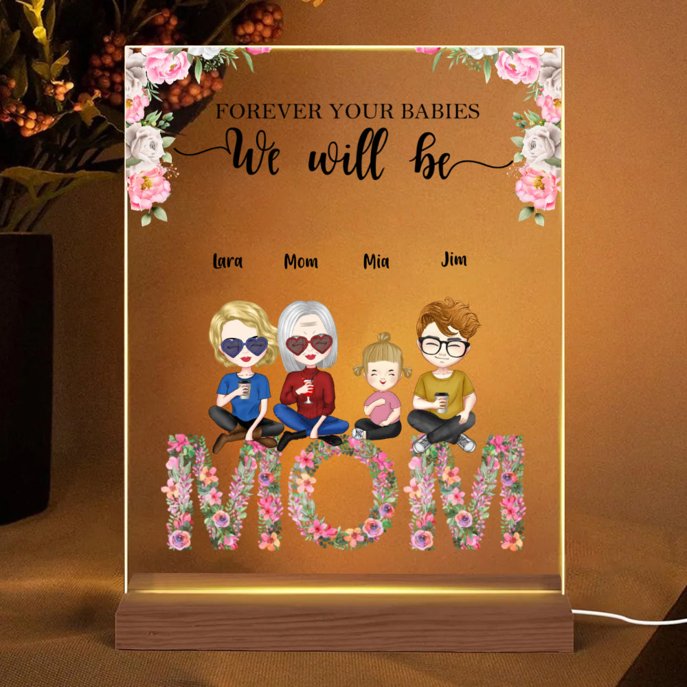 Custom Family Member Acrylic Plaque Pink Flower Gifts for Mom Lamp