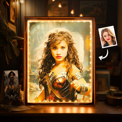 Personalized Photo Portrait Custom Face Wonder Woman Mirror Lamp Gifts for Her - mysiliconefoodbag