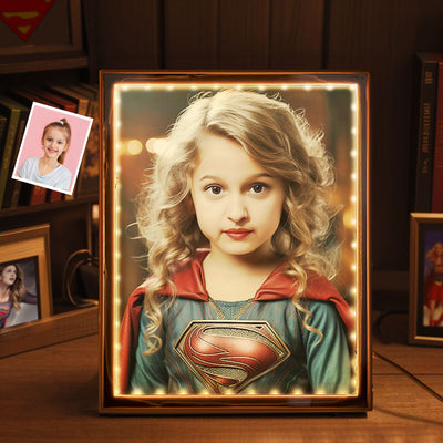 Personalized Supergirl Photo Portrait Mirror Light Custom Face Gifts for Her / Kids - mysiliconefoodbag