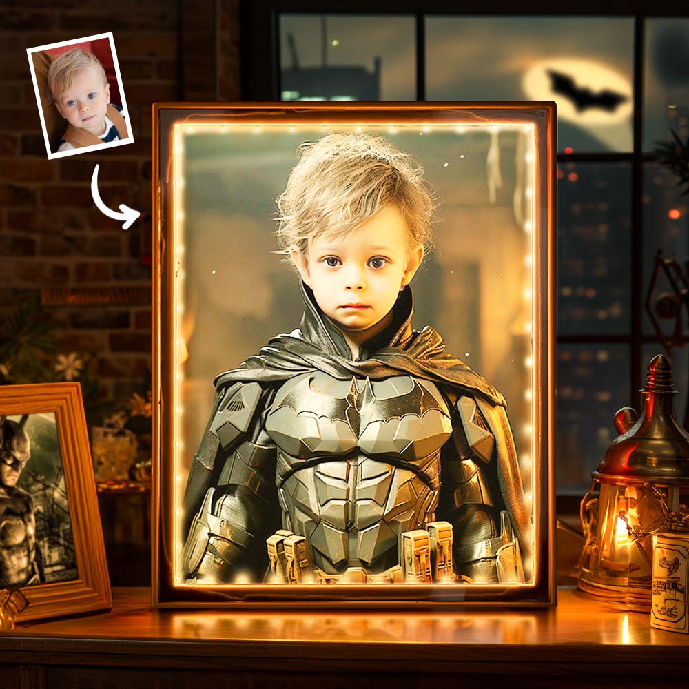 Personalized Batman Photo Portrait Mirror Light Custom Face Gifts for Him