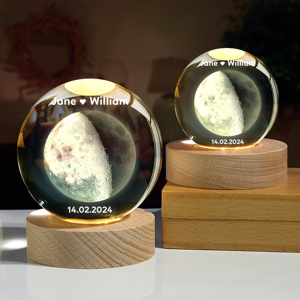 Personalized 2D Moon Phase Crystal Ball Night Light Unique Valentine's Day Gifts