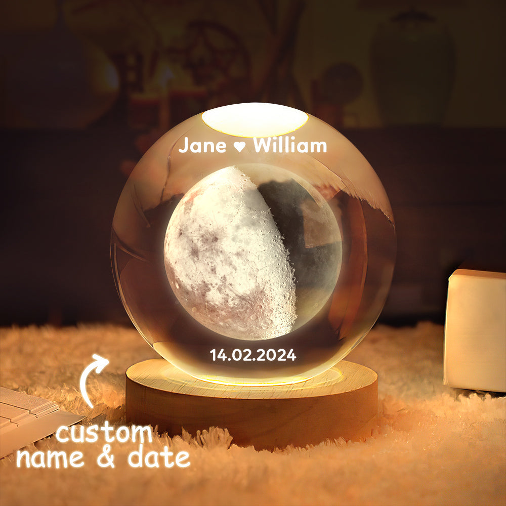Personalized 2D Moon Phase Crystal Ball Night Light Unique Valentine's Day Gifts
