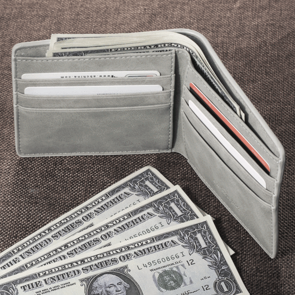 Men's Bifold Short Custom Photo Wallet Light Grey
