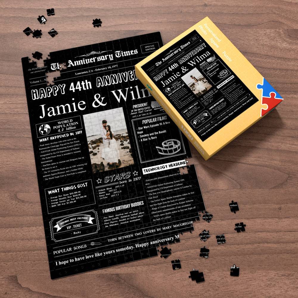 100 Years History News Custom Photo Jigsaw Puzzle Newspaper Decoration 44th Anniversary Gift  44th Birthday Gift Back in 1977