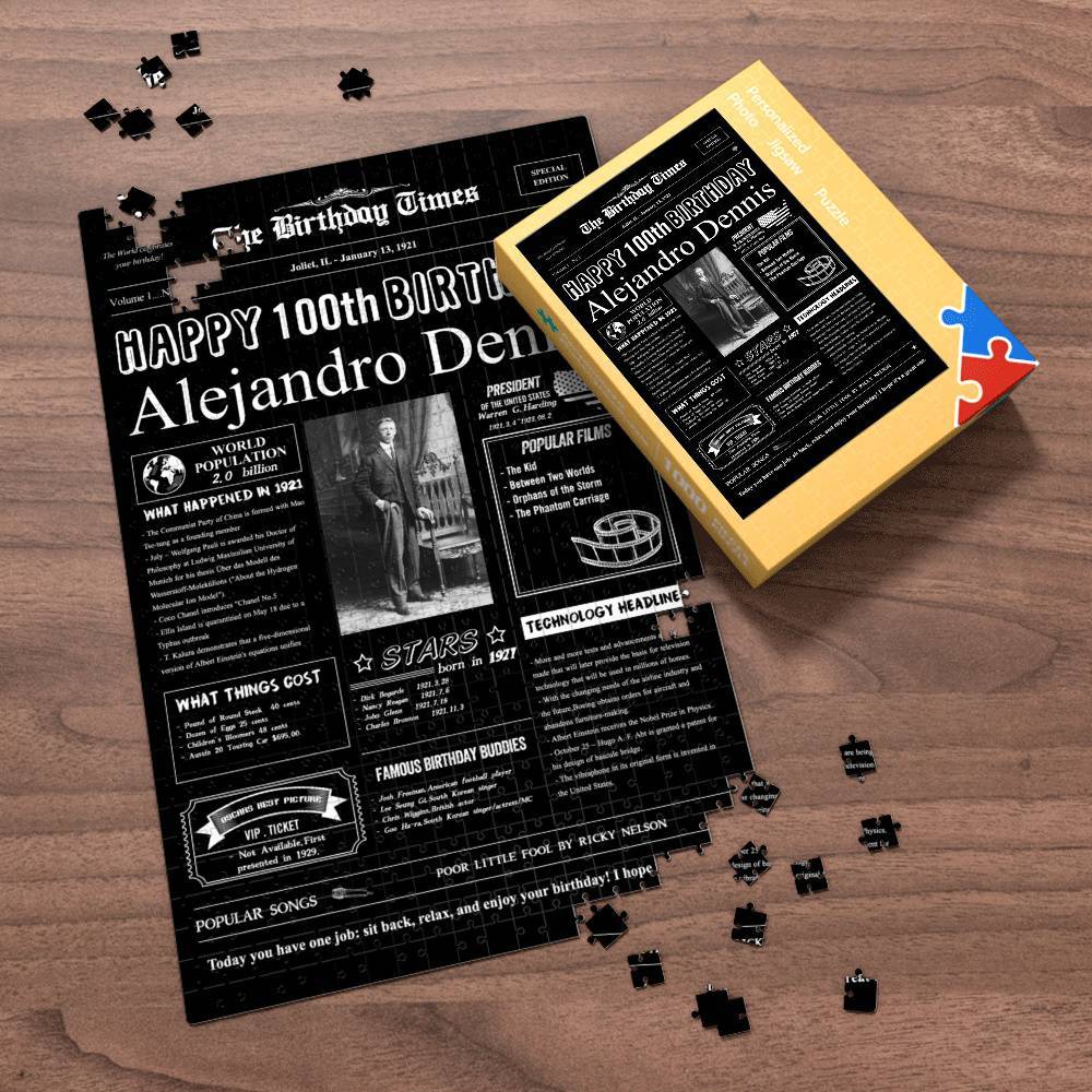 100 Years History News Custom Photo Jigsaw Puzzle Newspaper Decoration 100th Anniversary Gift  100th Birthday Gift Back in 1921