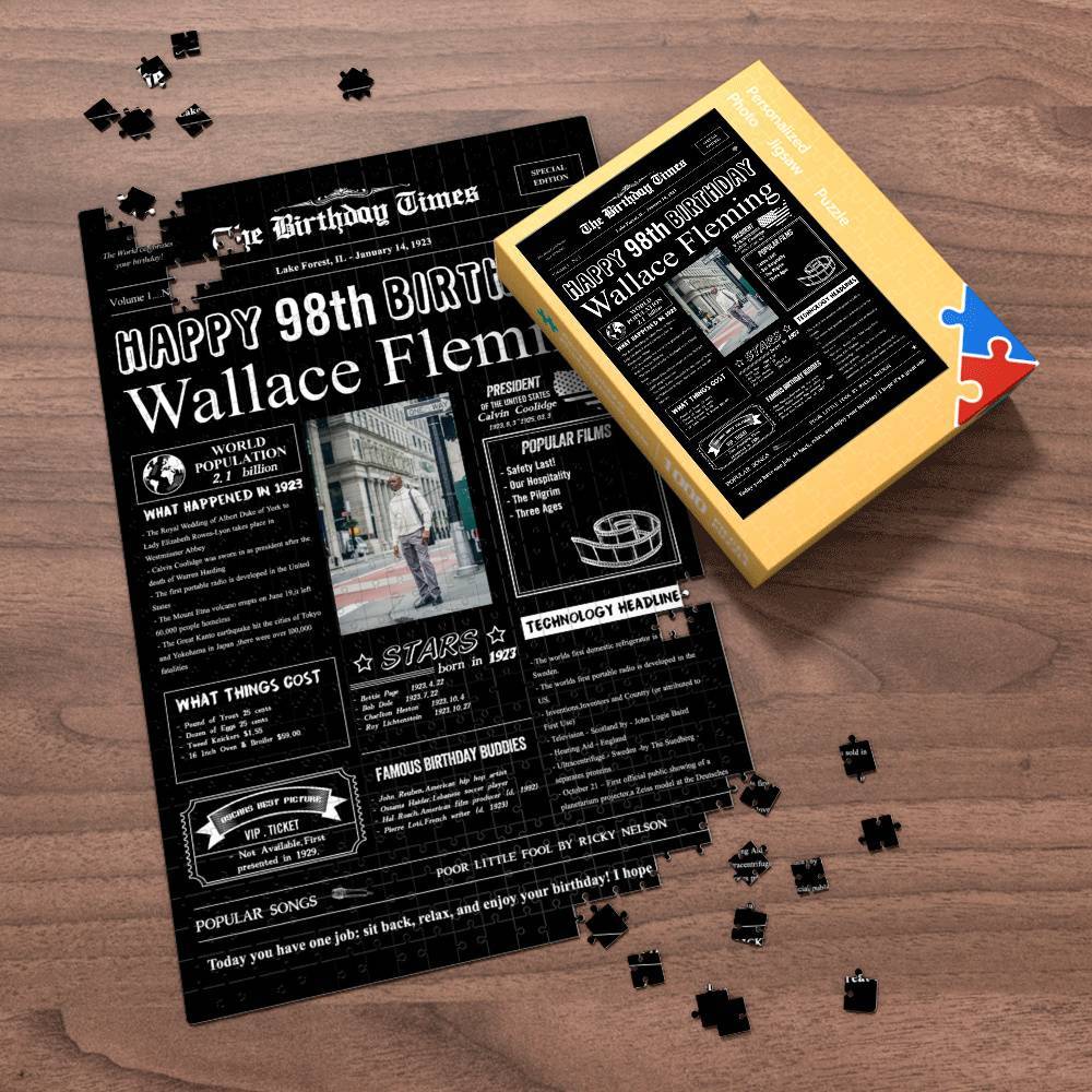 100 Years History News Custom Photo Jigsaw Puzzle Newspaper Decoration 98th Anniversary Gift  98th Birthday Gift Back in 1923