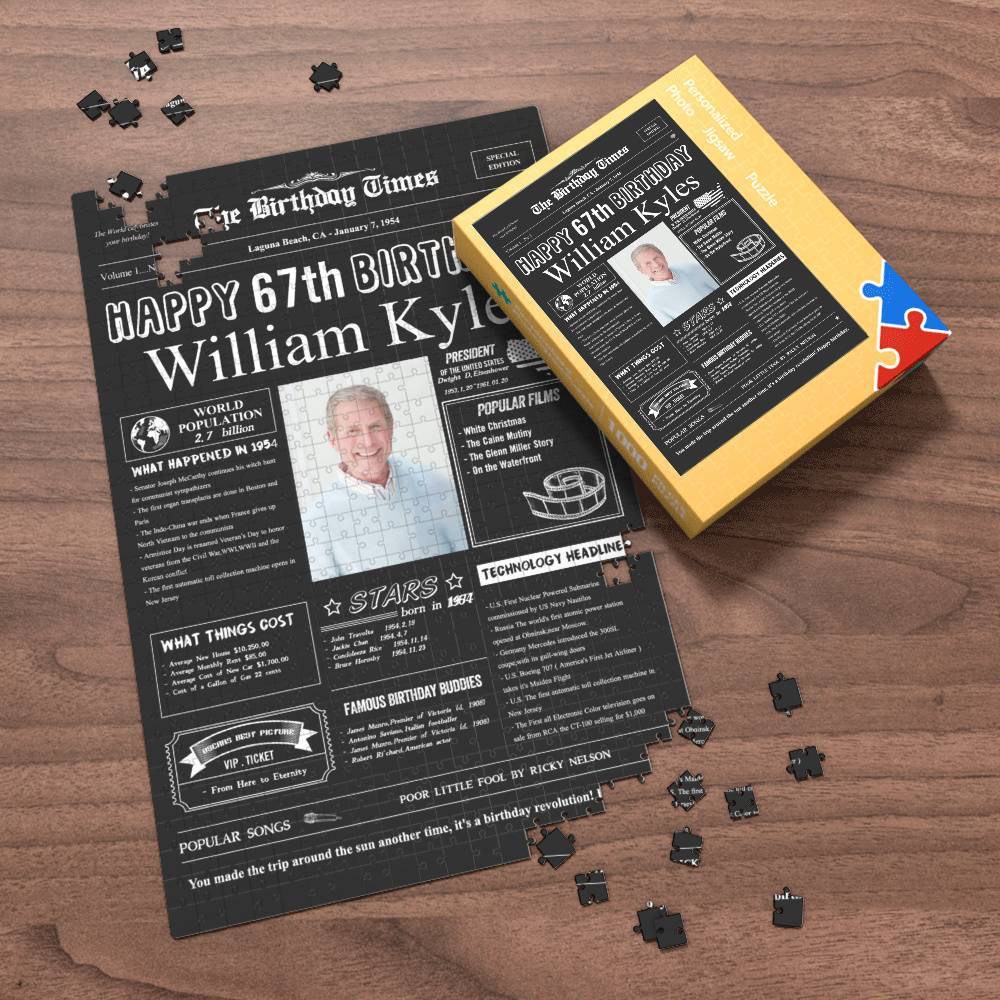 100 Years History News Custom Photo Jigsaw Puzzle Newspaper Decoration 67th Anniversary Gift  67th Birthday Gift Back in 1954