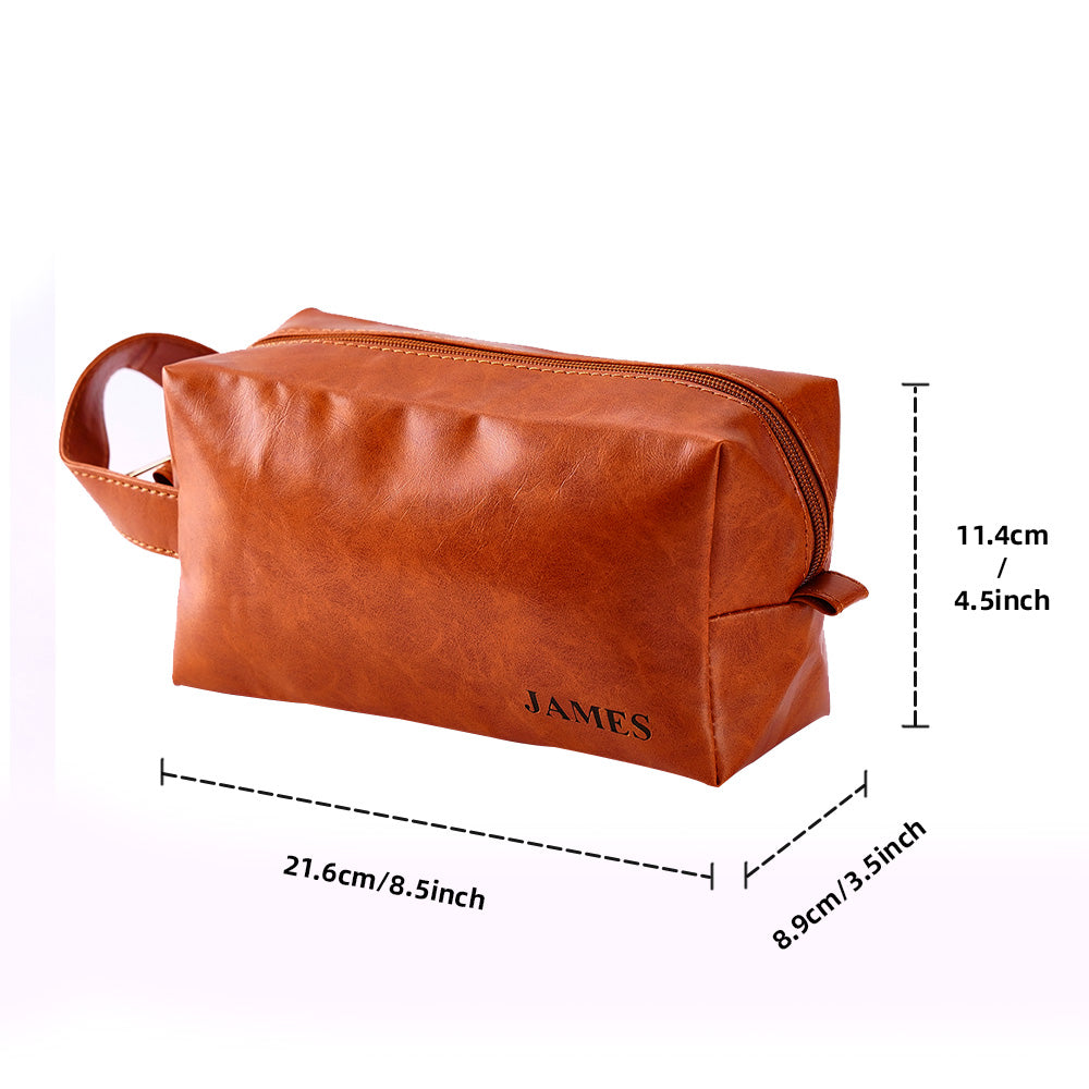 Custom Name Engraved Men's Toiletry Travel Storage Bag Leather Bag