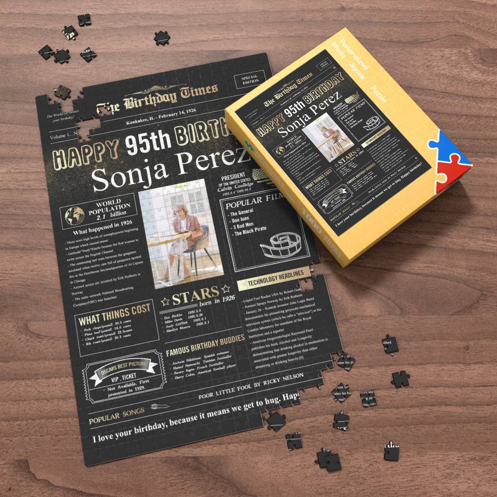 100 Years History News Custom Photo Jigsaw Puzzle Newspaper Decoration 95th Anniversary Gift  95th Birthday Gift Back in 1926