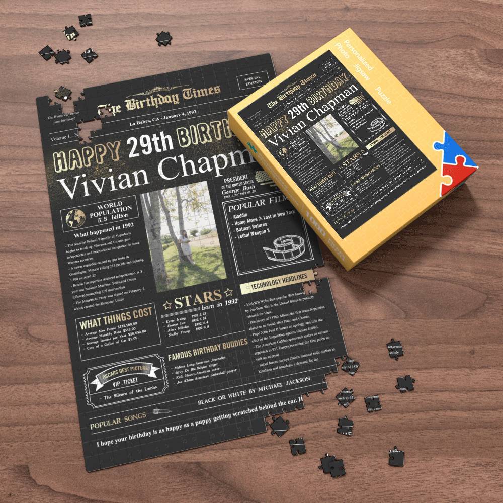 100 Years History News Custom Photo Jigsaw Puzzle Newspaper Decoration 29th Anniversary Gift  29th Birthday Gift Back in 1992