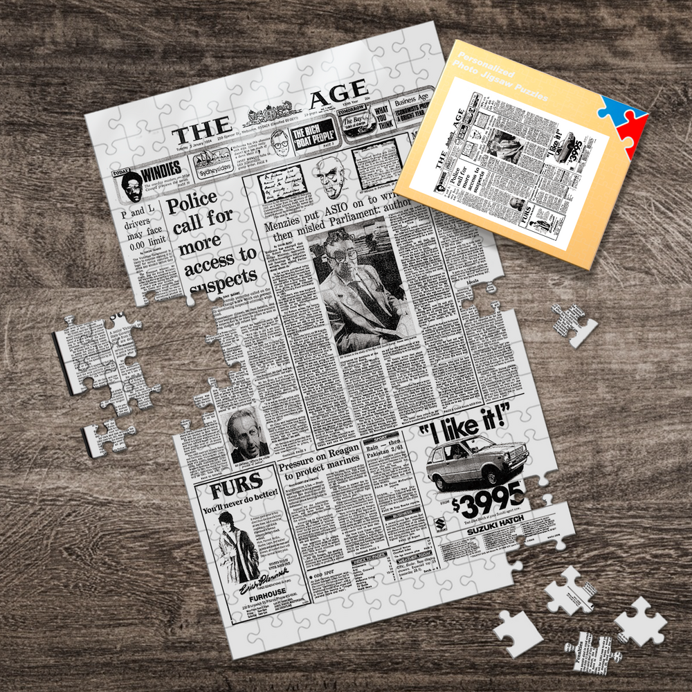 The Age Front Page Jigsaw Puzzle, The Day You Were Born Birthday Puzzle, Puzzle for a Specific Date (AU Flag Frame)
